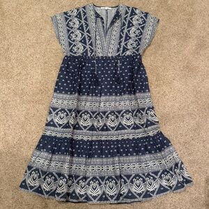 MELISSA NEPTON Janelle 100% Cotton Navy Blue Tiered Midi Dress